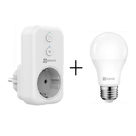 EZVIZ SMART PLUG 2,4GHZ WIFI CON CONTROLLO REMOTO + LAMPADINA SMART LB3-WHITE  CON CONTROLLO VOCALE