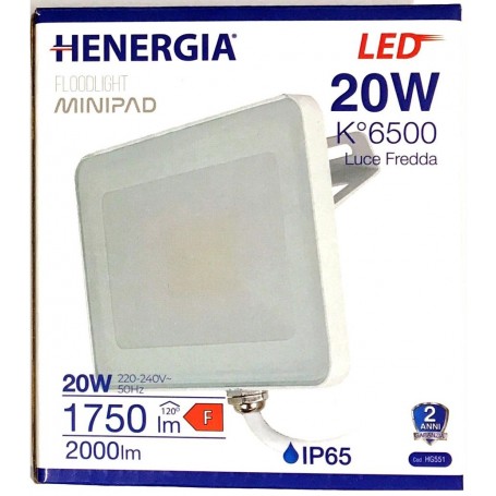 FARETTO MINI PAD LED 20W 120° 2000LM 6500K 220/240V DIMENS. 112X80X16 mm LUCE FREDDA IP65