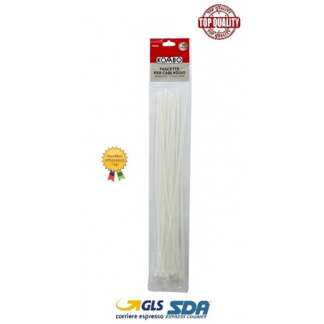 FASCETTE IN PLASTICA BIANCA PER CABLAGGIO, L-350MM, SET DA 30PZ, IN BUSTA DI NYLON