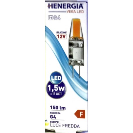 HENERGIA LAMPADA LED COB G4 PINNA 1,5W 12V 150LM 6500K 11X41MM RICOPERTA SILICONE LUCE FREDDA