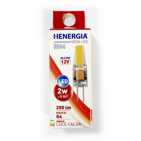 HENERGIA LAMPADA LED COB G4 PINNA 2W 12V 200LM 3000K 10x37MM RICOPERTA SILICONE LUCE CALDA