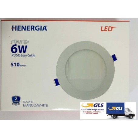 HENERGIA ROUND PANEL LED INCASSO 6W TONDO 3000K 120° 510LM 220/240V 50/60Hz DIMENSIONE MM 120X22 COLORE BIANCO LUCE CALDA