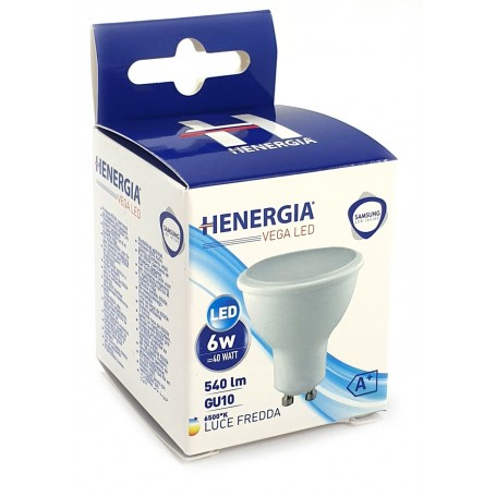 HENERGIA VEGA FARETTO LED GU10 6W 540LM 6000K GU10 A+ BEAM ANGLE 120° - SAMSUNG CHIP INSIDE