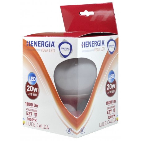 HENERGIA VEGA GLOBO G120 20W LED 3000K 1800LM E27 A+ SAMSUNG CHIP INSIDE LUCE CALDA