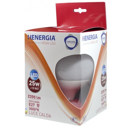 HENERGIA VEGA GLOBO G120 25W LED 3000K 2200LM E27 A+ SAMSUNG CHIP INSIDE LUCE CALDA