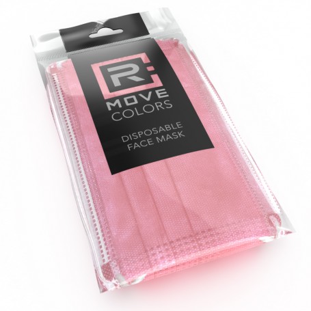 10 PZ - MASCHERINE CHIRURGICHE RMOVE (CE) COLORE ROSA 3 VELI IN TNT + GANCIO REGOLABILE