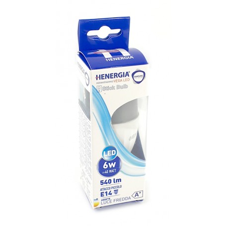 HENERGIA VEGA STICK ST37 6W LED 6500K 540LM E14 A+ SAMSUNG CHIP INSIDE, DIMENSIONI 37*100mm