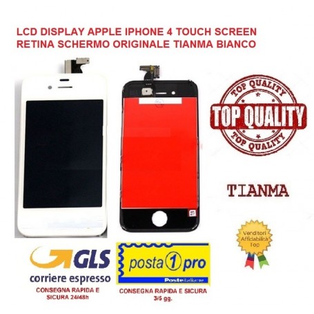 LCD DISPLAY APPLE IPHONE 4 TOUCH SCREEN RETINA SCHERMO ORIGINALE TIANMA BIANCO