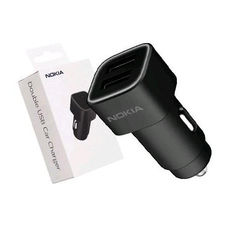 NOKIA ALIMENTATORE DA AUTO ORIGINALE CON DOPPIA PRESA USB 2A BLACK