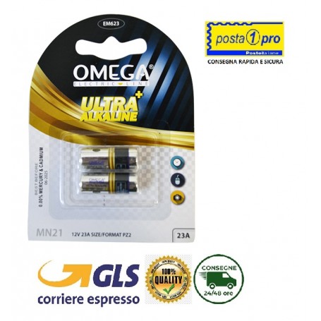 OMEGA BATTERIA MN21 12V 23A ULTRA ALKALINE IN BLISTER CONFEZIONE 2 PZ.