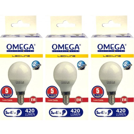 OMEGA KIT 3 PZ SFERA LED G45 5W 3000K 420LM E14 A+  LUCE CALDA