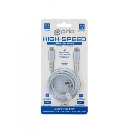 PRIO CAVO DI RICARICA HIGH-SPEED M/M TYPE-C A TYPE-C 5A 1,2 MT. BIANCO IN BLISTER