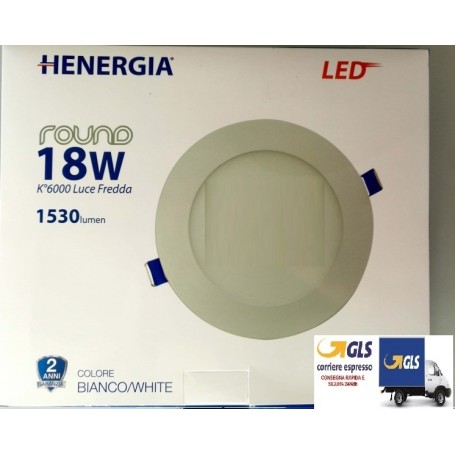 ROUND LED INCASSO 18W TONDO 6000K 120° 1530LM 220/240V 50/60Hz DIMENS.225X22 LUCE FREDDA BIANCO