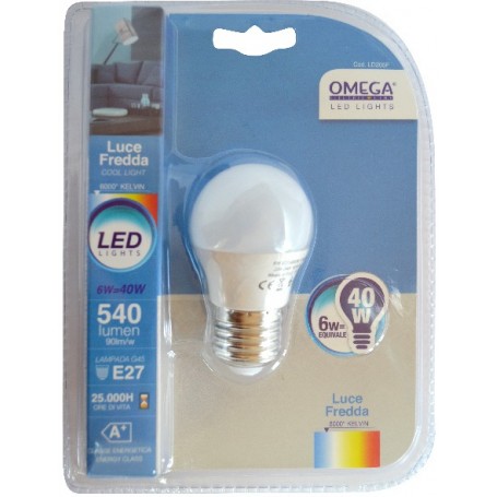 SFERA LED G45 6W ATTACCO GRANDE E27 6000K 480LM A+ LUCE FREDDA