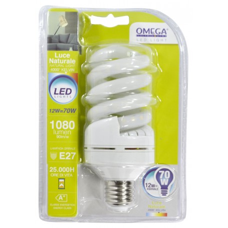 SPIRALE LED 12W 4000k 1080LM ATTACCO GRANDE E27 A+ LUCE NATURALE