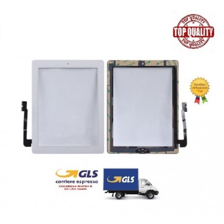 TOUCH SCREEN PER APPLE IPAD 3 BIANCO WIFI 3G A1430 A1416 TASTO HOME CHIP E BIADESIVO