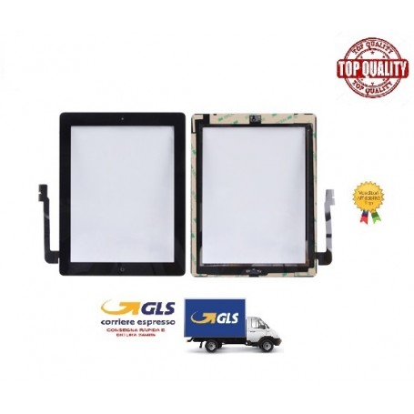 TOUCH SCREEN PER APPLE IPAD 3 NERO WIFI 3G A1430 A1416 TASTO HOME CHIP E BIADESIVO