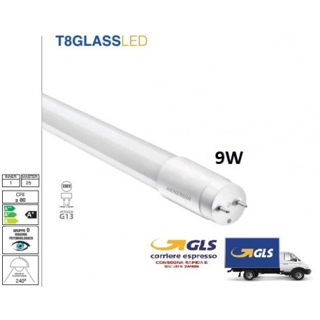 TUBO VETRO T8 LED 9W 4000K 220/240V DIMENS.CM. 60 LUCE NATURALE BIANCO