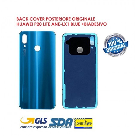 BACK COVER POSTERIORE ORIGINALE HUAWEI P20 LITE ANE-LX1 BLUE +BIADESIVO