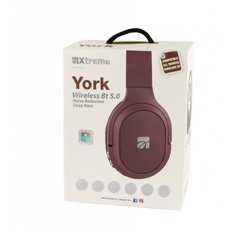 XTREME CUFFIE WIRELESS BT YORK, CONTROLLO AUDIO, LETTORE CARD TF PER FILE MP3, MICROFONO RED/ROSSO.