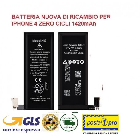 BATTERIA NUOVA DI RICAMBIO PER IPHONE 4 ZERO CICLI 1420mAh