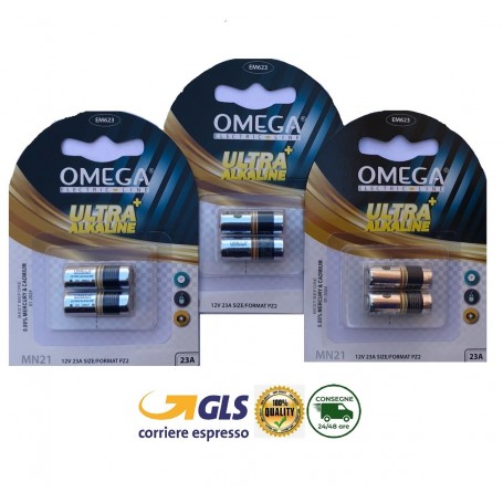 3 CONFEZ. OMEGA BATTERIA MN21 12V 23A ULTRA ALKALINE IN BLISTER TOTALE 6 PZ.