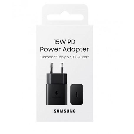 SAMSUNG CARICABATTERIA DA PARETE USB-C 15W ADAPTER SUPER FAST CHARGING NERO