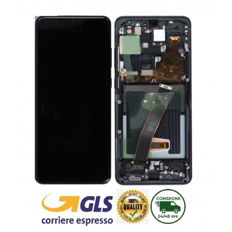 DISPLAY LCD ORIGINALE SAMSUNG S20 ULTRA 5G + FRAME NERO SM-G988B NO CAMERA