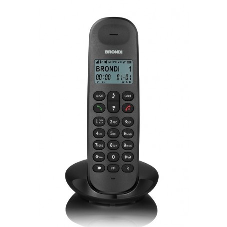 BRONDI TELEF CORDLESS LOTUS NERO BIG DISPLAY, 50MEM, SVEGLIA, ID CHIAMATE, FINO 5 PORTATILI