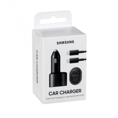 SAMSUNG CARICATORE DUAL FAST AUTO 2 PORTE 1X45W TYPE C 1X15W USB + CAVO DATI TYPE C NERO