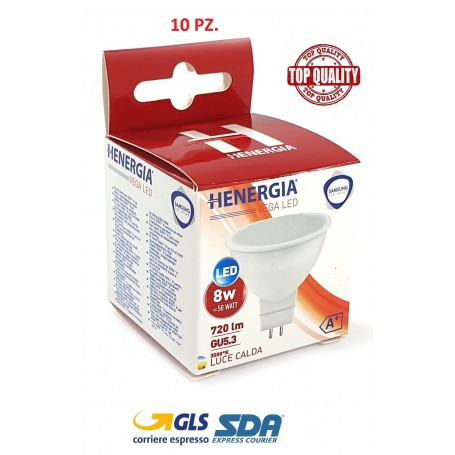 10 PZ. HENERGIA VEGA FARETTO LED GU5.3 8W 720LM 3000K  220V A+ LUCE CALDA SAMSUNG CHIP INSIDE