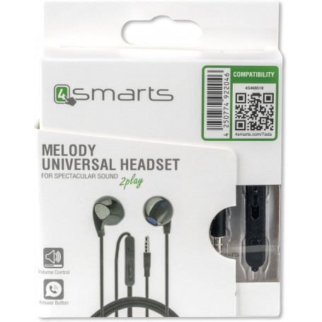 4SMARTS MELODY AURICOLARI CON FILO E TASTO ON/OFF JACK 3,5mm LUNGHEZZA 1,2mt