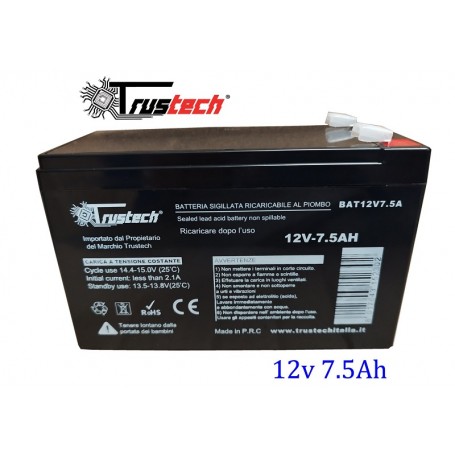 TRUSTECH BATTERIA 12V 7.5AH AL PIOMBO - BAT12V7.5A COMPATIBILE PER UPS