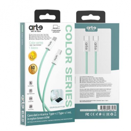 CAVO TYPE C/TYPE C IN NYLON GREEN 60W 1M SERIE COLOR - COLC01TT1GR