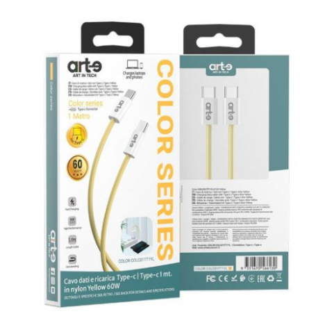 CAVO TYPE C/TYPE C IN NYLON YELLOW 60W 1M SERIE COLOR - COLC01TT1YL