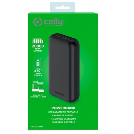 CELLY POWERBANK ENERGY 20000 BATTERIA PORTATILE IONI DI LITIO 20000 MAH NERO - PBE20000BK