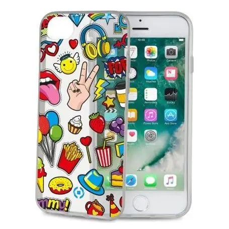 CELLY COVER CUSTODIA PER IPHONE 7/6/6S COLORE TRASPARENTE CON EMOJY