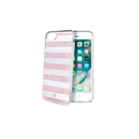 CELLY STRIPES COVER PER IPHONE 7/6S/6 COLORE ARGENTO SPECCHIO,STRISCE GLITTER ROSA