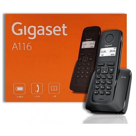 GIGASET A116 TELEFONO CASA CORDLESS SENZA FILI FUNZIONE ECO - COLORE NERO