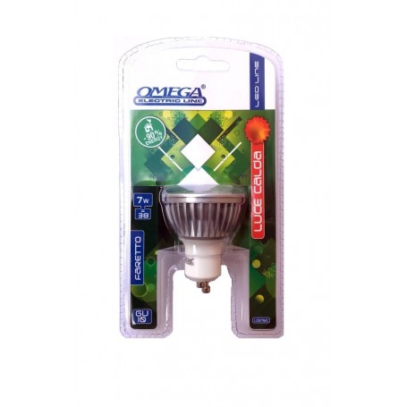 OMEGA FARETTO LUCE LED CALDA  GU10 7W 7BULB 3000 DOPPIO BLISTER 400LM 50X55mm 50Hz 220V