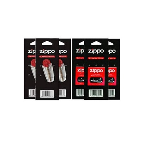  Zippo – 3 stoppini e 3 pietre focaie sigillato Packs – Confezione da 6