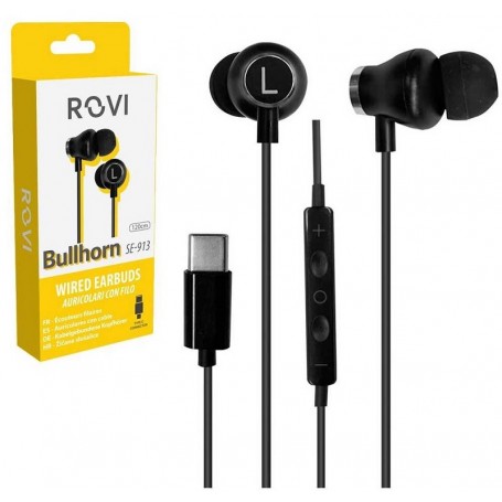 ROVI BULLHORN SE-913 AURICOLARI A FILO TYPE-C NERO