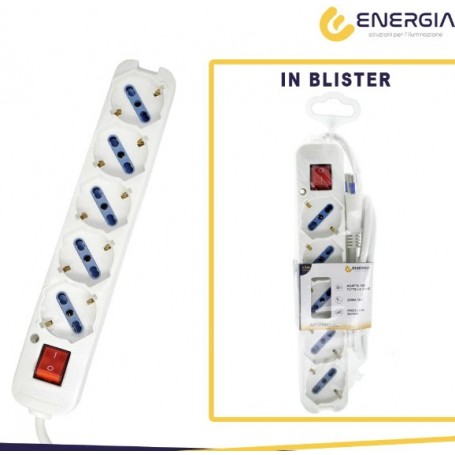 ENERGIA MULTIPRESA 5 UNIVERSALI INT. LUM. CAVO 1.5 BIANCA