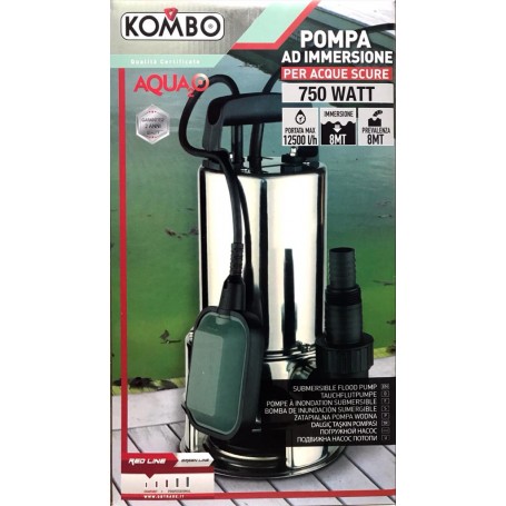 POMPA A IMMERSIONE KOMBO PER ACQUE SCURE 750W IN ACCIAIO INOX 8MT PREVAL. 8M