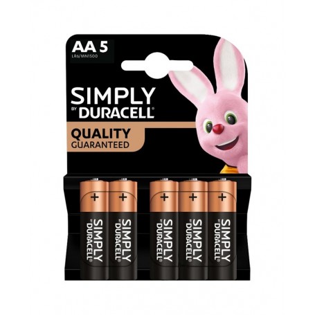 DURACELL SIMPLY STILO AA MN1500 LR06 BLISTER 5 BATTERIE ALCALINE