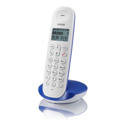 BRONDI TELEF CORDLESS LOTUS BIANCO BLU BIG DISPLAY, 50MEM, SVEGLIA, ID CHIAMATE, FINO 5 PORTATILI