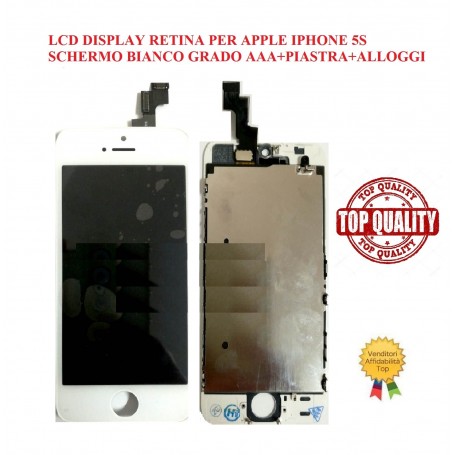 DISPLAY LCD RETINA PER APPLE IPHONE 5S/SE BIANCO GRADO AAA + PIASTRA + ALLOGGI VARI